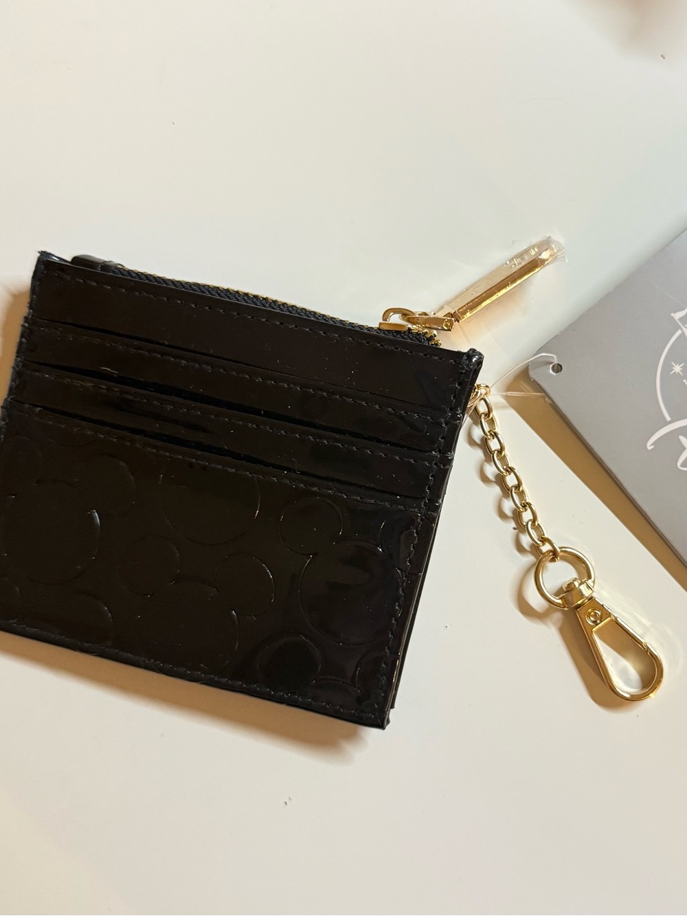 Disney Black Patent Card Holder with Gold Keychain Clip